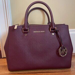 Michael Kors Burgundy Satchel with Gold Accents